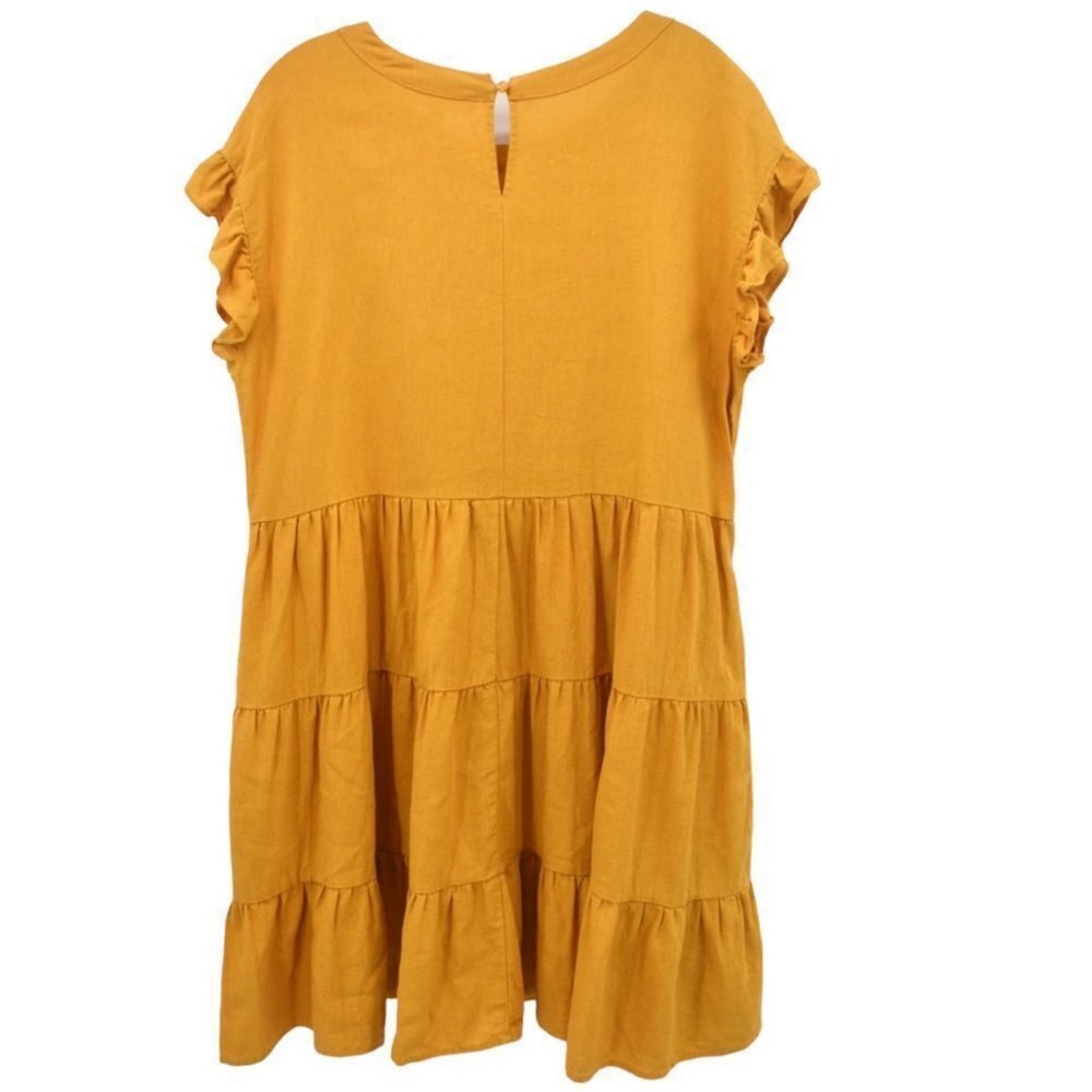 Gold Adyson Parker linen tiered babydoll shift mini dress sleeveless Med. - Picture 6 of 13